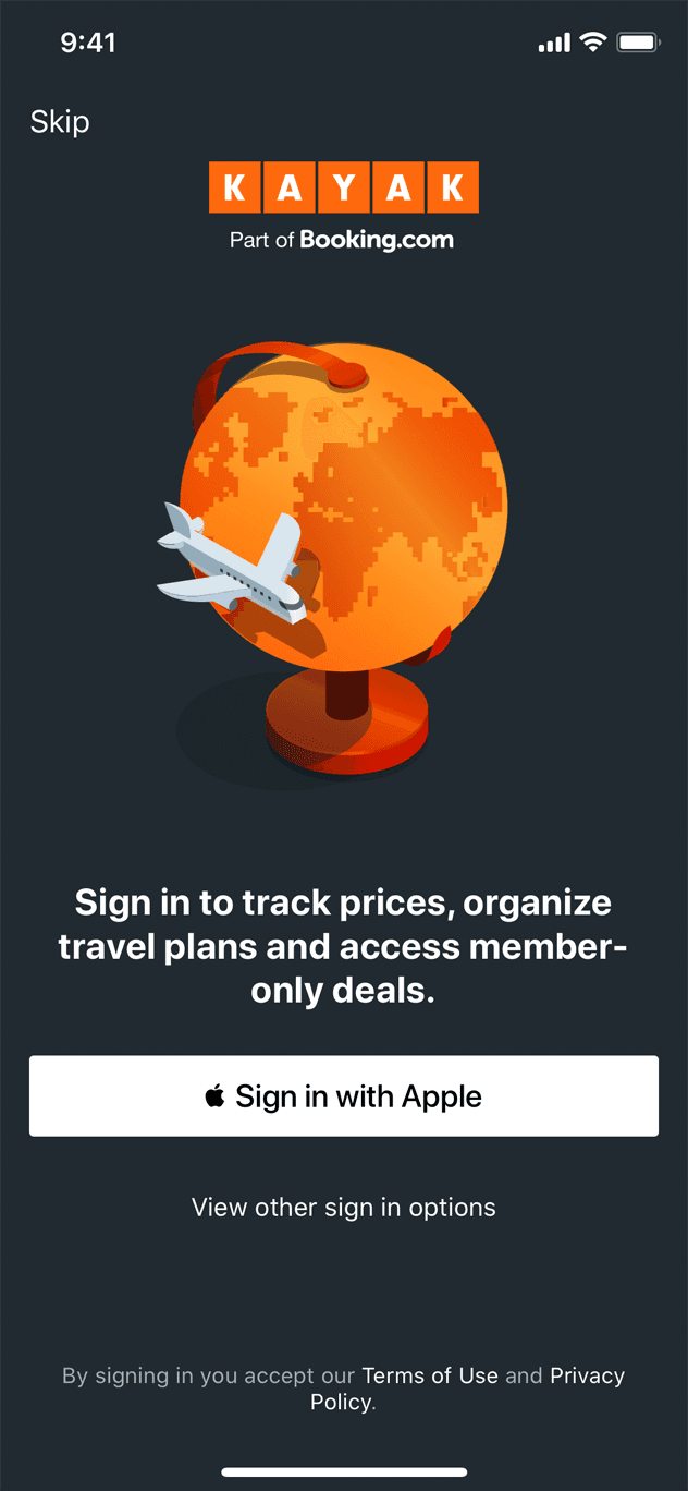 Kayak have Sign in with Apple ID’ button